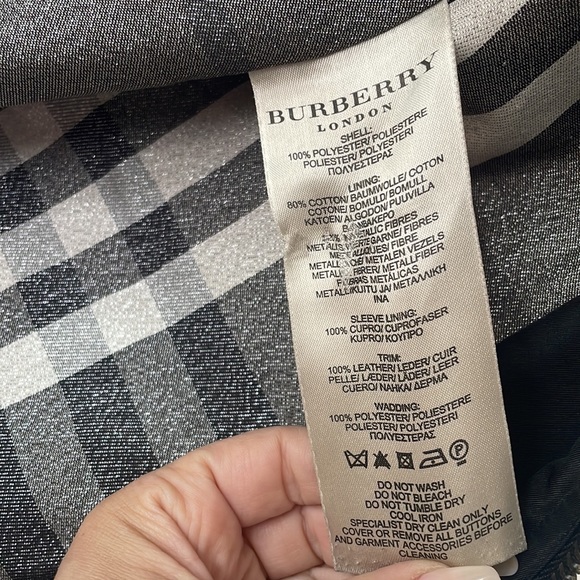 Burberry London Leather Trim Zip Coat Black Nova Check Shimmer US 4🧥🇬🇧 - Picture 4 of 6